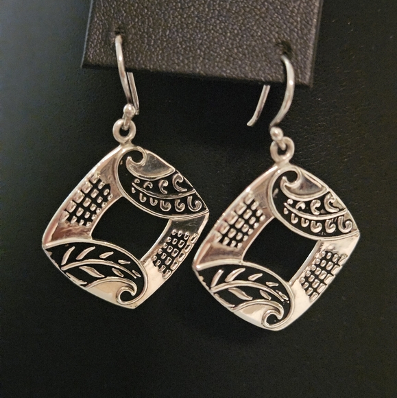 Ninos Chammo Sterling Silver Paisley Dangle Cut Out Earrings Artisan Craft 1.25" - Picture 2 of 6